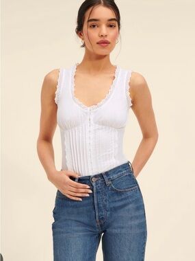 Rouje White Eyelet Lace Cotton Tank Top Shona Blouse 34